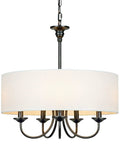 Traditional 5 Light Chrome Drum Chandelier With White Linen Shade For Dining Room, Living Room, Foyer, Modern Pendant Ceiling Light