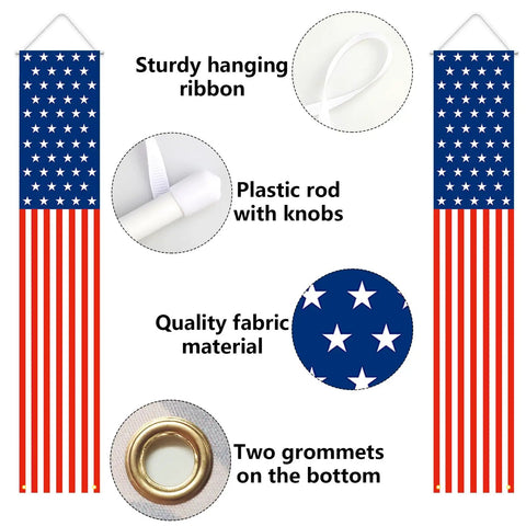 Close-up of All American Outdoor Flag Banners For Patriotic Events And Holidays 4th Of July Decor with details on fabric and grommets.