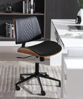 Armless Office Chair With Wheels For Home Office, Adjustable Height, PU Leather Mid Back, 360 Degree Swivel Desk Chair, Black