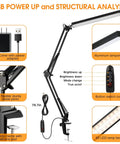 LED Desk Lamp With Swing Arm Clamp, 14W Eye Care Lighting, USB Power Adapter, aluminum lampshade, adjustable arm