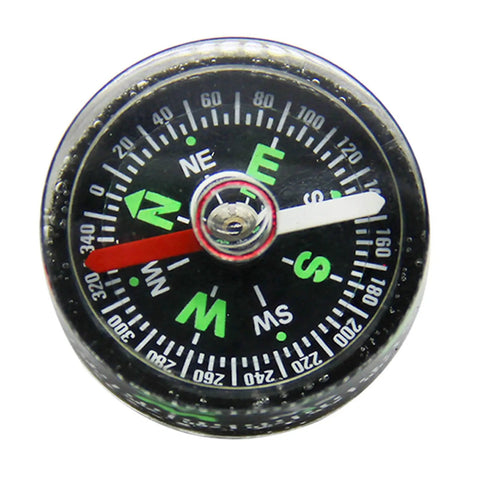 Miniature Bubble Compass For Outdoor Hiking And Camping Navigation Tool Durable Acrylic Easy Read Dial with green markings.