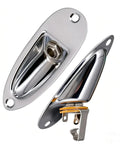 Built Tough 1/4 Inch Mono Guitar Output Jack Plate With Mounting Screws, shiny chrome alloy socket with connector.