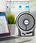 4.9 Inch Mini Desk Fan With 3 Speed Settings, Rechargeable Battery Or USB Powered on a desk beside a laptop and plant