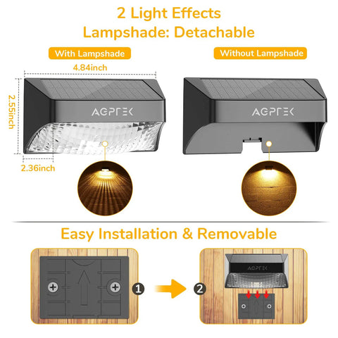 Eight Pack Solar Fence Lights With Warm White And RGB, 10 Lighting Modes, Larger Detachable Lampshade, IP65 Waterproof Outdoor Lights