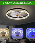 Low Profile Flush Mount Ceiling Fan With Light And Remote Control, 20 Inch DC Quiet 6 Speed Ceiling Fan, Dimmable LED Light, color modes