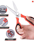 Three Pack Do It All Kitchen Scissors Set, Heavy Duty Stainless Steel Shears, Dishwasher Safe, Removable Blades For Cutting Meat Chicken Fish And Veggies, Multicolor Kitchen Utensils For Everyday Kitchen Hacks red handle with 2mm blade