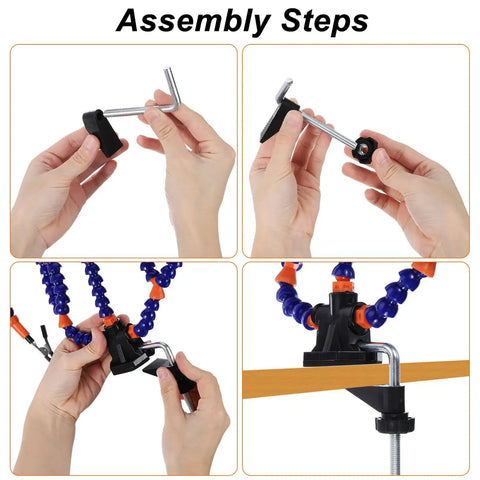 Assembly steps for Soldering Helping Hands Clamp Stand With Flexible Gooseneck Arms, Four Rotatable Alligator Clips For PCB