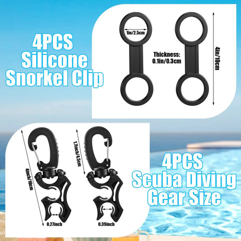 8 Piece Scuba Hose Clips And Silicone Snorkel Keeper Locks Kit For Regulators Masks Snorkels And BCD Gear Universal Plastic Attachments With Snap Hooks Retainer Accessories For Easy Dive Setup