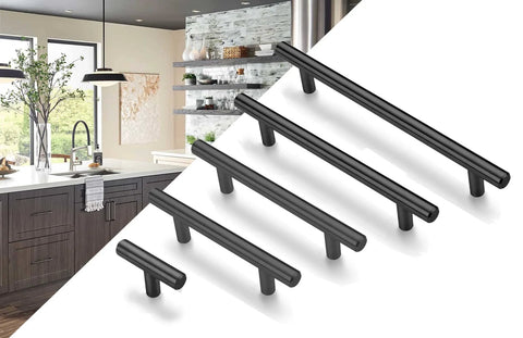 2 Pack Round Bar Cabinet Pulls Matte Black Finish Euro Style T Bar Handles with 3 Inch Center to Center Mounting and 5 Inch Overall Length