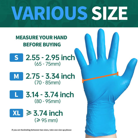 Hand wearing Vinyl Disposable Exam Gloves 4 Mil Powder Free Latex Free Blue 100 Count Small Size Ideal For Food Grade Safe