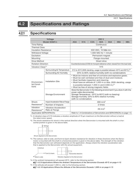 CHUNYE SGM7J mini servo motor specifications sheet with Sigma-7 ratings and mounting details.