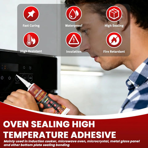 Person applying High Temperature Silicone Sealant For Ovens And Microwaves Black Heavy Duty Heat Resistant Adhesive Fast Curing Waterproof