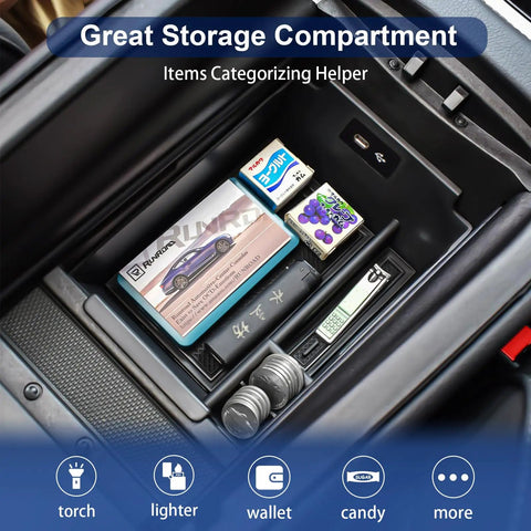 Center Console Organizer Tray For Mercedes GLE 2020 2026 W167 X167 350 450 AMG GLS Middle Armrest Storage Box with items inside