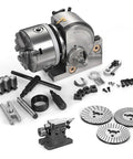 Built Like A Tank 3 Jaw Chuck Rotary Indexing Head Kit For CNC Mill showing components including chuck, tailstock, and dividing plates.