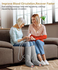 Two women using Air Compression Leg Massager Boots For Circulation And All Day Pain Relief With Pneumatic Calf And Foot Massage indoors.