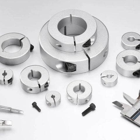 Six Pack Single Split Clamp-On Shaft Collars 6mm Bore, 20mm OD, 8mm Thick, Aluminum Alloy 6061, Set Screw Clamp, One-Piece Design, Lightweight and Durable, Corrosion Resistant set shown