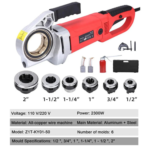 Boss Level Electric Pipe Threader Set Featuring A Raw 2300W Copper Motor And Snazzy Portable Tapping Machine Loaded With Six Killer Dies