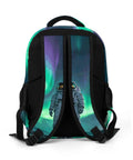 Back view of Dope Aurora Astronaut Print Unisex Backpack with sturdy straps, showing vibrant astronaut design for school travel commute.