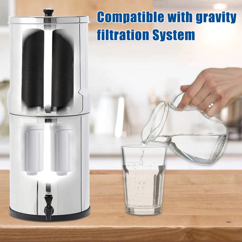 Fluoride Water Filter Replacement For Gravity Filtration Systems PF2 Style Top Notch Filtration in use with glass pitcher