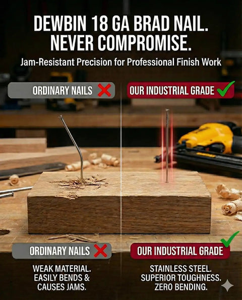 Pro Grade Tough As Nails 18 Gauge Stainless Steel Brad Nails 3000 Count One Inch Bulk Contractor Pack showcasing jam-resistant features.