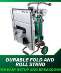 Folded stand for Beast Mode 10 Inch Table Saw With 15 Amp Motor For Precision Cuts, showcasing portability and durability