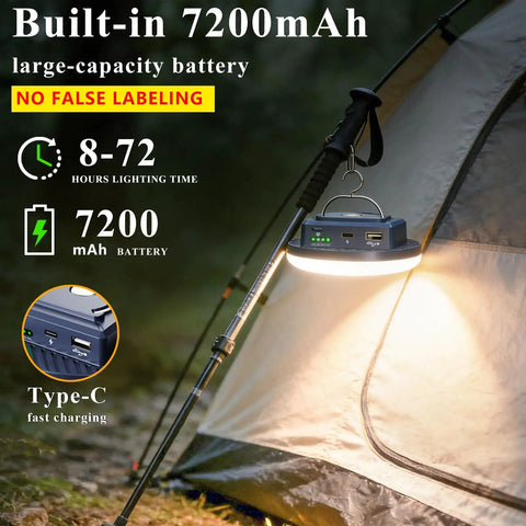 Rechargeable Camping Lantern With 13200 MAh Battery And 4500 Lumens 45W USB LED Light Magnetic Hanging Lantern illuminating tent