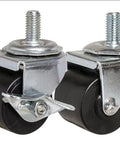 Tough As Nails Two Inch Low Profile Caster Set For Commercial Refrigerators With Swivel And Brake Wheels polyolefin wheels with threaded stem.