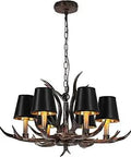 Antler Chandelier Lighting With Six Lights And Black Lamp Shades Deer Horn Design In Retro Country Style