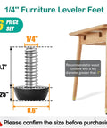 1/4-20 UNC Thread Adjustable Furniture Levelers And Table Feet with dimensions next to a wooden table leg
