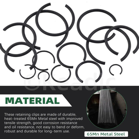 Assorted Round Wire C Clips Set For Holes, External Snap Rings Kit, 322 Pcs In 10 Sizes M7 To M30, 65Mn Steel Retaining Rings