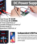 Close-up of Three In One SMD Soldering Iron Station With Hot Air Rework DC Power Supply With Volt Meter showing voltage display and USB port.