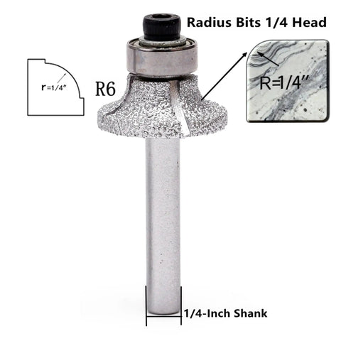 Vacuum Brazed Diamond Router Bit 1/4 Inch Shank For Marble Granite And Travertine Delivers Hella Smooth Bullnose Edge Profiles On Countertops And Shower Curbs Making Your Renovation Look Absolutely Sick, R6 bullnose radius