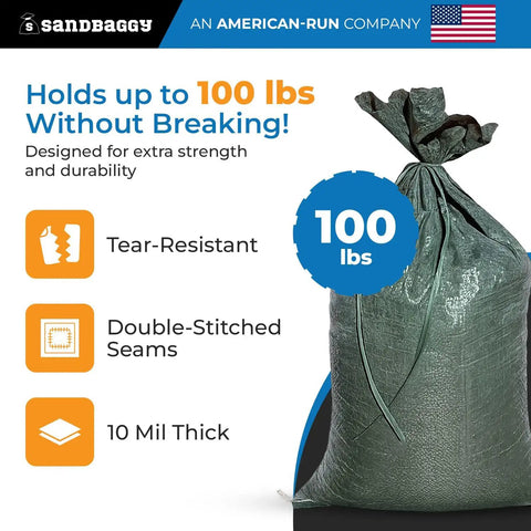 Heavy Duty Empty Sandbags For Flood Protection 14 By 26 Inch Poly Sand Bags filled; close-up view, emphasizing material and durability.
