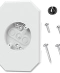 Outdoor Light Mounting Block Kit With Built In Electrical Box For Siding Four Inch By One Half Inch Lap Siding White Textured Paintable Finish DIY Friendly No Fuss Install On Vinyl Siding Durable Weatherproof Light Mount Plate with screws