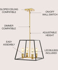 Black And Brass Farmhouse Industrial 4 Light LED Pendant For Kitchen Island And Dining Room, Slick Modern Cage Lantern