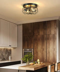 Two Light Industrial Farmhouse Ceiling Light With Dope Black Metal Cage UL Certified Rustic Vintage Finish in kitchen view