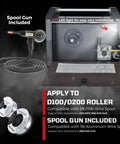 Hot Rodder's Dream 180 Amp Multi Process Welding Machine internal view showing spool gun, LED light, and wiring compatibility.