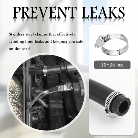 Automotive heater hose, black rubber coolant hose, 5 ft long, 5/8 in ID, includes 10 stainless steel clamps