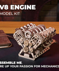 V8 Engine 3D Wooden Puzzle Kit For Adults Hands On 1 6 Scale With 8 Cylinders And 16 Valves Realistic Engine Model on table