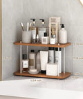 Two Tier Adjustable Bathroom Counter Organizer For Vanity, Sink And Kitchen Corners with toiletries on corner countertop