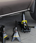 Hydraulic Trolley Floor Jack Combo With 2 Ton Capacity And 2 Jack Stands, Heavy Duty Steel Build, Ideal For Lifting Cars