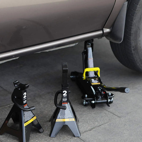 Hydraulic Trolley Floor Jack Combo With 2 Ton Capacity And 2 Jack Stands, Heavy Duty Steel Build, Ideal For Lifting Cars