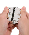 Hands holding Two Pack Self Closing Screen Door Hinges, Heavy Duty Stainless Steel With Screws Included