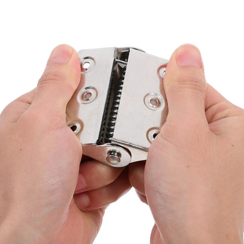 Hands holding Two Pack Self Closing Screen Door Hinges, Heavy Duty Stainless Steel With Screws Included