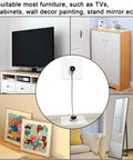Heavy Duty Stainless Steel No Drill Furniture Straps to Securely Anchor Bookshelves and TVs Against Tipping for Toddler Safety without Damaging Walls Featuring Rock Solid Adhesive Backing Plus Quick Setup, showing applied use with various furniture.