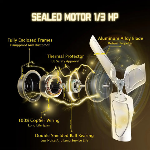 Diagram of a 24 Inch Heavy Duty Industrial Wall Mounted Fan with TEAO Enclosed Motor and aluminum alloy blade details