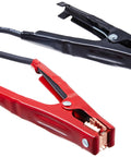 Black and red jumper cables with copper clamps for electronic connections