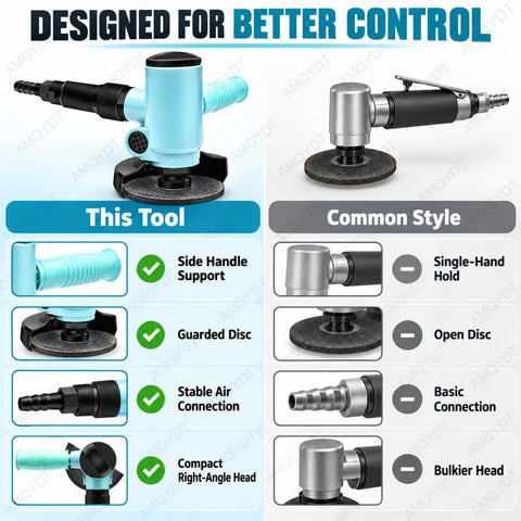 Comparison of Top Tier Pneumatic Air Angle Grinder 4 Inch Metal Grinding And Polishing Workhorse with another style showing features.