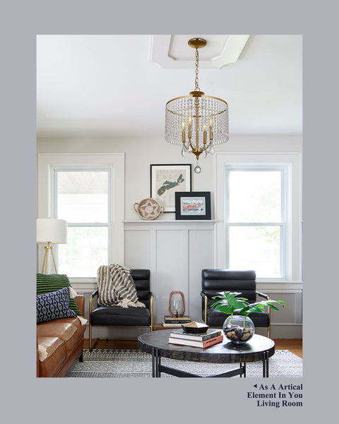 Gold Crystal Chandelier Pendant Lighting Fixture 17 Inch Modern Hanging Light For Living Room
