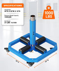Heavy Duty Cable Reel Turntable For Cord Storage And Dispenser Industrial Steel Wire Rack Caddy For Reels Commercial Grade Cable Organizer 1000 Lb Capacity Durable Metal Construction, shown with specifications in a warehouse setting.